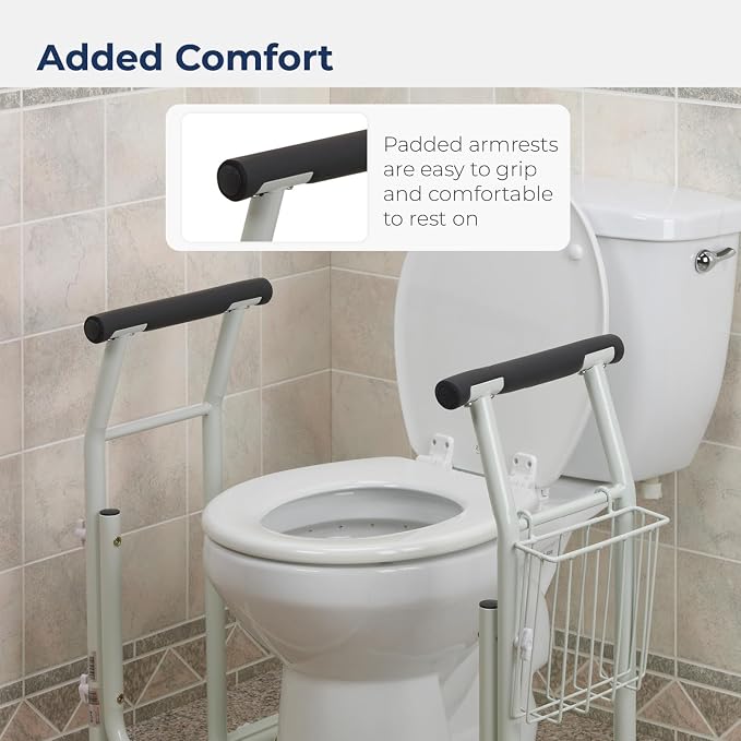 Drive Medical RTL12079 Toilet Safety Frame, Bathroom Grab Bar for Toilets, Freestanding Toilet Rail for Stability, For Users Up to 300 Pounds, White