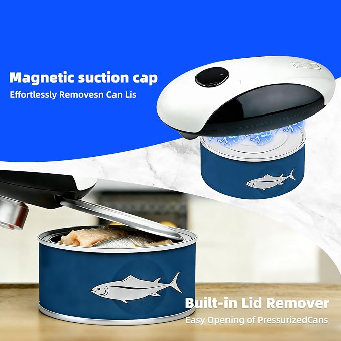 Rechargeable Electric Can Opener, One-Touch, Smooth Edge, USB-C Fast Charge, for Seniors, White
