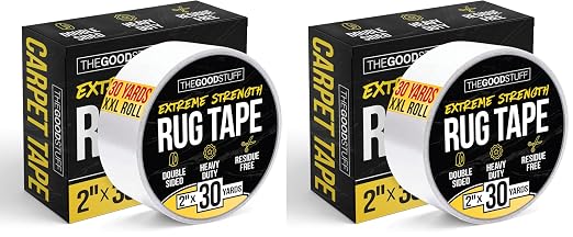 Double Sided Rug Tape [2 Inch x 30 yd] Carpet Tape for Securing Area Rugs to Carpets, Laminate, and Hardwood Floors, Easy to Remove and Restick Without Residue or Damage to Rug or Floor (Pack of 2)