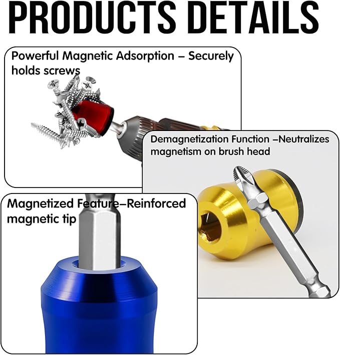 3Pcs Screwdriver Head Magnetic Ring, Screw Ring Set Removable Household Tool for Drills| Universal Bit Holder for Hex Screwdrivers & Power Bits | Alloy Screw Holder for DIY Repair