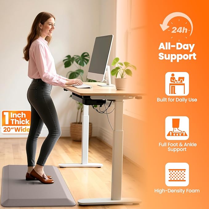 Kitchen Mats for Floor, 1 Inch Extra-Thick Kitchen Rugs, Non-Slip & Waterproof Standing Desk Mat, Comfort Anti Fatigue Mats for Kitchen Floor, Home, Sink, Office (20" X 32", Khaki)