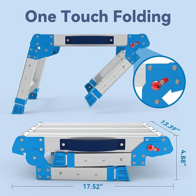 Loyoda Work Platform 440 Lbs, Folding Step Stool with One-Touch Automatic Fold, 3 Height Adjustment Step Platform, Perfect for RV Cleaning, Home Painting and Reaching High Places, Standard