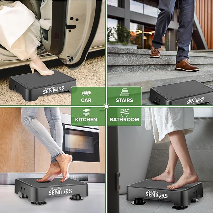 Small Step Stools for Adults - Black Small Mobility Aid for Seniors - Portable Heavy Duty Plastic Stepping Platform & Bed Steps for High Beds for Adults - Assist Device Kitchen Bathroom Toilet - Kids