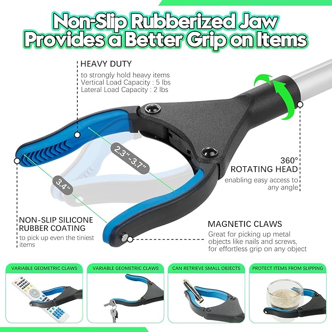 Upgraded 43 Inch Grabber Reacher Tool, Grabbers for Seniors, Extra Long Reacher Grabber Pickup Tool, Anti - Slip Wide Jaw, for Trash Pickup & Surgery Recovery