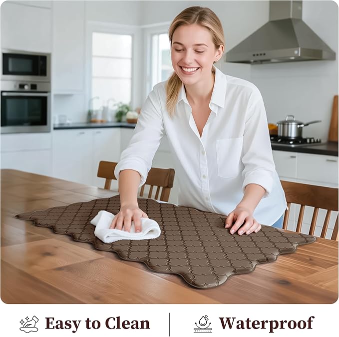 Arenarug Upgrade Scalloped Embossed Kitchen Mats for Floor 2PCS Cushioned Anti Fatigue Waterproof Foam Kitchen Rugs Non Slip Washable Comfort Standing Mat for Sink Laundry, 24"x39"+24"x59", Brown