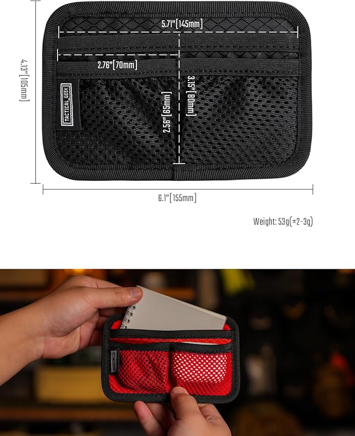 TACTICAL_GEEK TCM3 Mini EDC Organizer Board, Backpack Accessories with Open Pocket & Mesh Pocket, Utility Admin Bag Insert Panel Hook and Loop Modular Organizer for Daily Carry(Red)