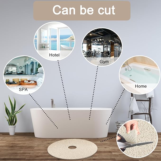 Shower Mat Non Slip, Round Shower Mat for Inside Shower, Non Slip Bathtub Mat, Fast Drying Bath Tub Mats, Loofah Mat for Shower Bathroom, Quick Drying, Resistant (Beige, 32 x 32 Inch)