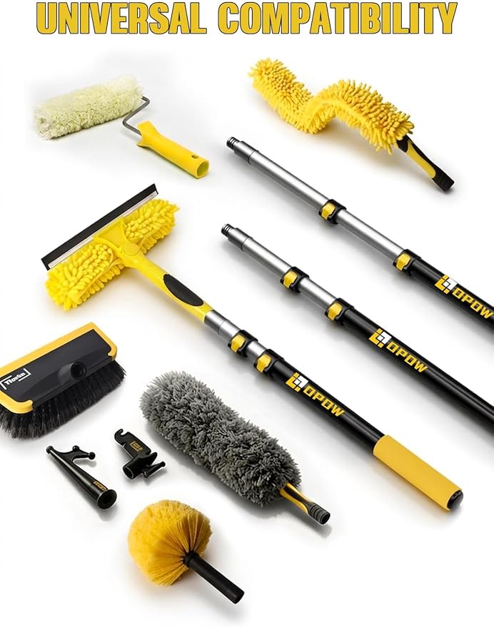 4.7-12ft Heavy-Duty Telescopic Pole - Best for Two-Story Homes & Exterior Work - Ultra-Stable Aluminum Frame Supports Large Rollers