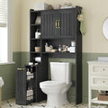 UPOSOJA Over The Toilet Storage Cabinet with Pulley, Bathroom Cabinet, Space Saver W/Adjustable Shelf Rack for Bathroom, Restroom, Laundry (Black-Type A)