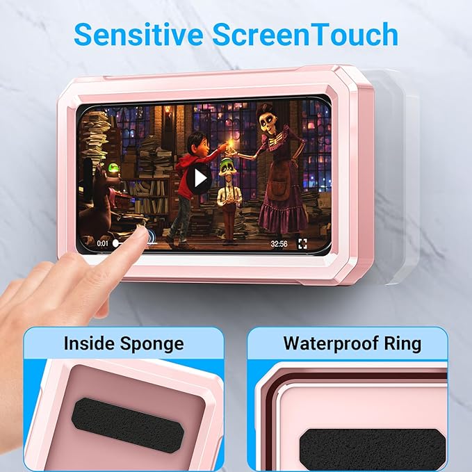 Coolpow Shower Phone Holder Waterproof【480°Rotatable】Retractable Adjustable Shower Phone Case Shower Stall Accessories for Bathroom Wall Phone Mount Stand Water Proof Anti Fog Case for 4-7"Cellphones