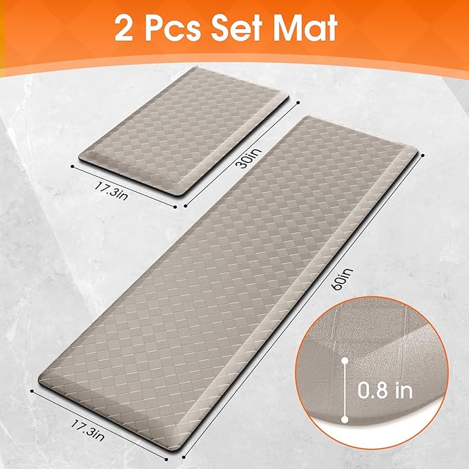 TranquilRelax 4/5 Inch Thick Anti-Fatigue Kitchen Mats 2Pcs, Cushioned Non-Slip Waterproof Sink & Stove Floor Mats, Comfortable Standing Rug Set for Kitchen, Laundry & Entryway, Brown