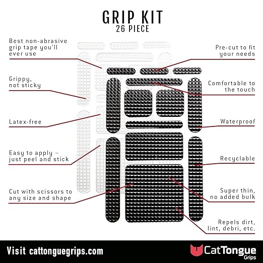 CATTONGUE GRIPS Non-Abrasive Grip Tape Strips - Heavy-Duty, Pre-Cut Anti-Slip Tape for Phones, Tablets, Crafting & More - Indoor & Outdoor Anti-Slip Solution (Black, 1-Pack)
