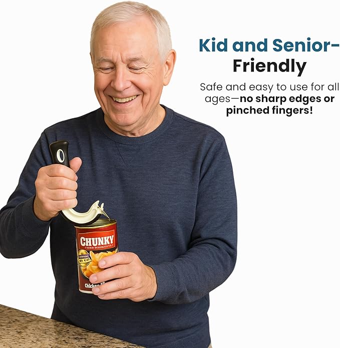 Jokari Ring Pull Can Opener for Soda and Food Cans Arthritis Aid with Non Slip Grip for Seniors Kids and Nail Protection Manual Pull Tab Tool for Easy Open Cans Black Dishwasher Safe