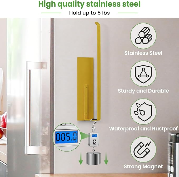 Gold Paper Towel Holder, Magnetic Paper Towel Holder for Fridge, Toilet Paper Roll Holder Magnet Towel Rack Wall Mount Fridge Organizer for Paper Towels Rolls Bathroom Pantry RV Kitchen Storage Golden