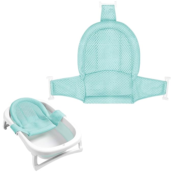 Colorlife Baby Bath Seat Support Net Infant Bathing Seat Support Mat, Adjustable Comfortable Non-Slip Three-Pointed Baby Shower Net Bathtub Sit Up Mesh for Newborn 0-12 Months-Green(No Bathtub)