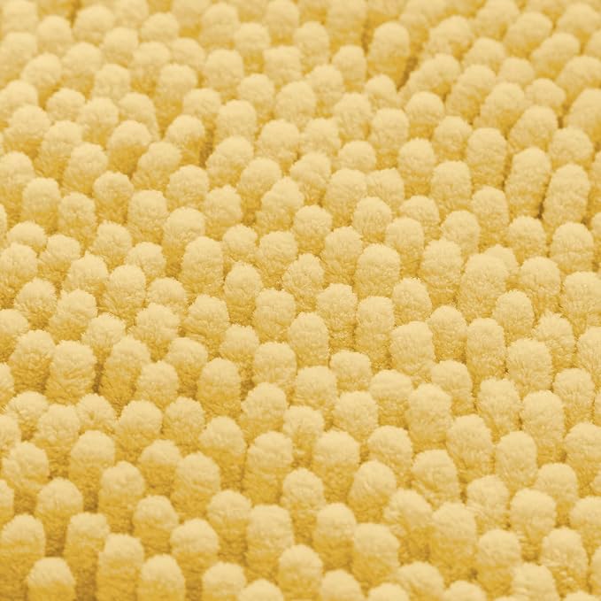 HOMEIDEAS 3 Pieces Bathroom Rugs, Ultra Soft Non Slip Absorbent Chenille Toilet Bath Mat Set (Yellow)