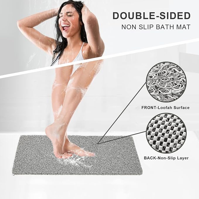Nonslip Bathtub Mat, Anti Slip Bath Mat 0.6" Extra Thick, Quick Dry Bath Tub Anti Slip Shower Mat, Loofah Non-Slip Bath Mat for Tub Bathroom Pool Kitchen Entryway Home Hotel(Grey 16x39)