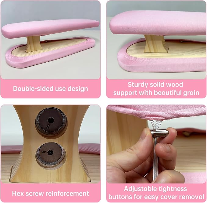 Tailor Sleeve Ironing Board, Two-Sided Cotton Padded Tailor's Ironing Stool with Removable Cover, Professional Garment Pressing Aide, Pink