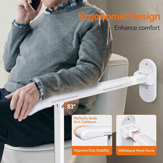 SPECILITE Heavy Duty Toilet Grab Bar - 440lb Sturdy Support, Safety Rails with Non-Slip Waterproof handrail & Night Glow Strips, Space Saving Flip-Up Design for Elderly, Disabled, Pregnant & Injury