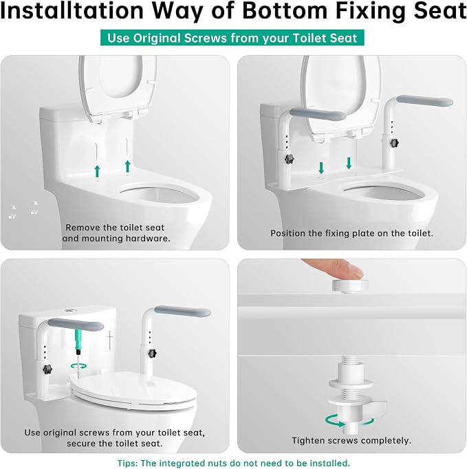 Toilet Safety Rails for Seniors, Reinforced Height Adjustable Toilet Rails, Anti Slip Durable Heavy Duty Toilet Handles for Elderly, Space Saving Toilet Safety Frame for Elderly Disabled