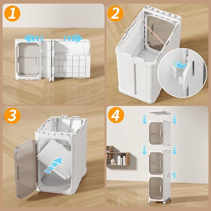 4-Tiers Slim Bathroom Storage Cabinet, Foldable Storage Cabinets,Narrow Bathroom Storage,Movable Bathroom Storage Organizer for Small Spaces,Bathroom,Kitchen,Laundry,White