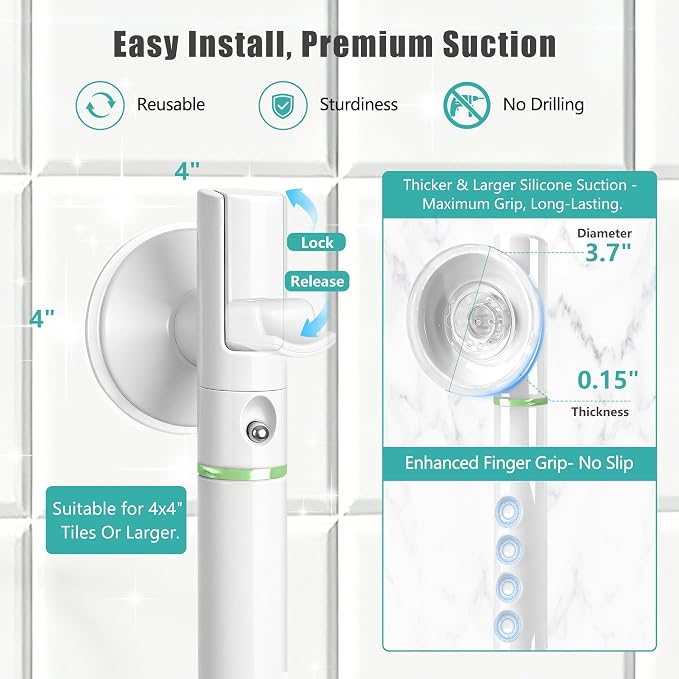 Suction Grab Bars for Shower 2Packs - 17.7" No Drill Safety Shower Handle for Seniors, Elderly & Post-Surgery, Non-Slip Bathroom Assist Bar with Strong Suction, Bath Accessory