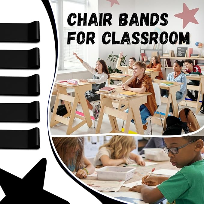 5 Pack Chair Bands for Kids with Fidgety Feet, ADHD Tools for Kids, Improve Focus & Reduce Restlessness, Chair Bands for Sensory ADHD ADD Autism - Classroom & Home Must Haves (Black)