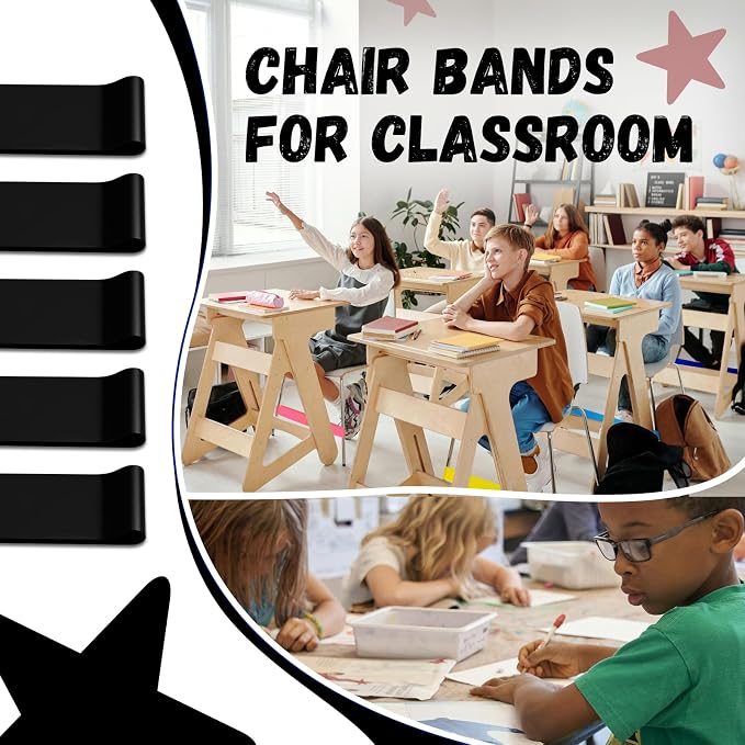 25 Pack Chair Bands for Kids with Fidgety Feet, ADHD Tools for Kids, Improve Focus & Reduce Restlessness, Chair Bands for Sensory ADHD ADD Autism - Classroom & Home Must Haves (Black)