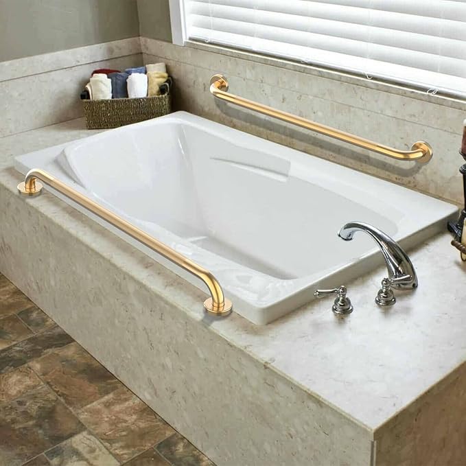 36 Inch Anti Slip Shower Grab Bar Gold, Munzong 2 Pack Bathroom Grab Bar, Knurled Bathroom Balance Bar,Safety Hand Rail Support Handicap Elderly Injury Senior Assist Bath Handle
