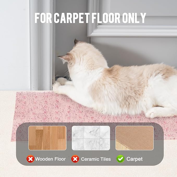 Uross Carpet Protector for Pets - Purple Cat Carpet Protector for Doorway, Anti Scratch Under Door Cat Protector Mat, Easy to Cut Plastic Scratch Stopper Guard Carpet 3.6FT