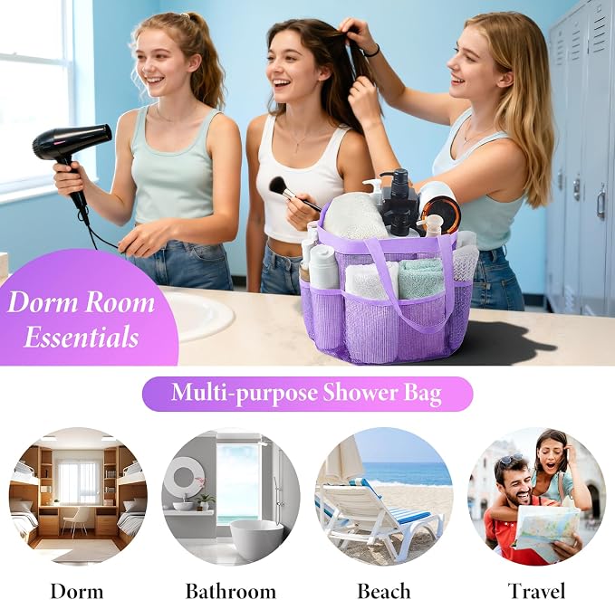 Attmu 2 Pack Mesh Shower Caddy Portable, Quick Dry Hanging Shower Tote Bag for College Dorm Room Essentials, Large Capacity Caddy Dorm for Bathroom Gym Swimming