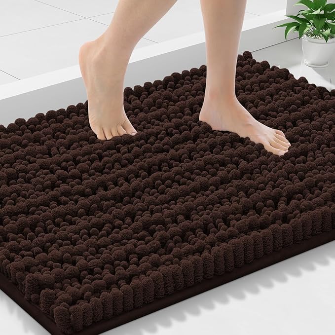 Smiry Bathroom Rugs Mat 30x18, Extra Soft Absorbent Chenille Bath Rugs, Non Slip Rubber Backing Machine Washable Quick Dry Bath Mats for Bathroom Floor, Tub, Shower, Home Decor Accessories, Brown