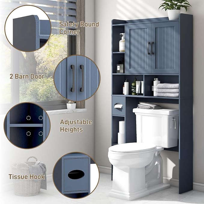 Vabches Over The Toilet Storage Cabinet, Farmhouse Storage Cabinet Over Toilet with Barn Door，Home Space-Saving Toilet Rack, for Bathroom, Restroom, Laundry