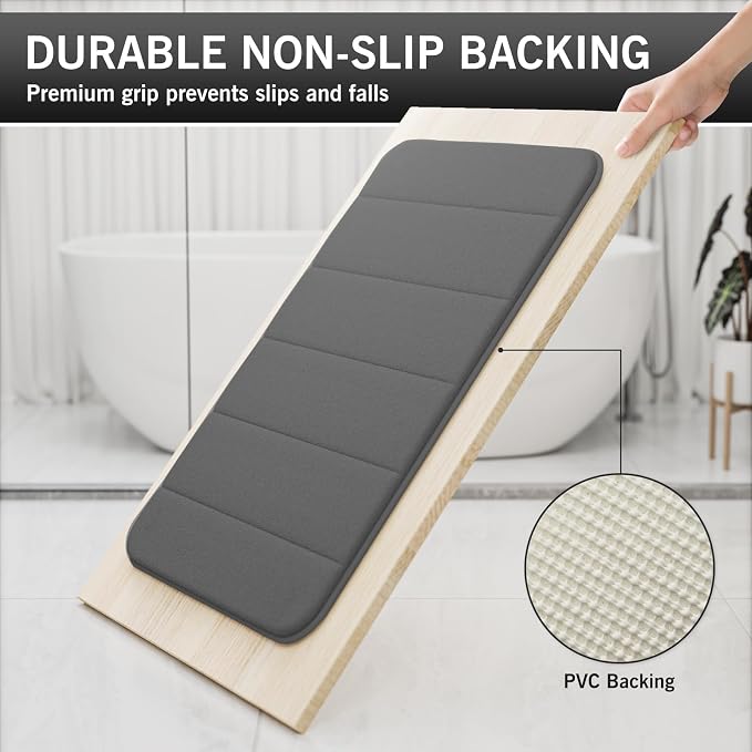 RUN HELIX Bathroom Rugs Set 2 Piece Memory Foam Bath Non-Slip Bath Mat,Washable Room Mats,Absorbent Shaggy Rugs Super Soft Kitchen Mats, Batroom Carpets for Bathroom,Tub,Shower Home Decor（Grey）