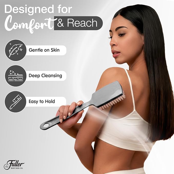 Fuller Brush Bath Brush with Long Handle - 13 Inch Back Scrubber for Shower - Gentle Exfoliating Body Brush for Wet or Dry Brushing - Ergonomic Non-Slip Grip with Hanging Hole – Dove Gray