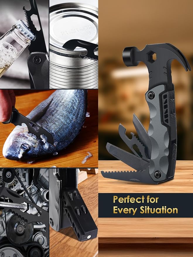 Fathers Day Dad Gifts from Daughter Son Wife, 13 in 1 Hammer Multitool, Cool Camping Accessories Survival Tools, Unique Birthday Present Ideas Gifts for Men, Husband, Grandpa, Step Dad, Him