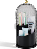 Toothbrush Holder with Cover for Bathroom Countertop, Rotating Organizer for Electric Tooth Brush and Toothpaste, 3-Slot Makeup Brush Storage, Self-Draining Vanity Counter Organizer, Black