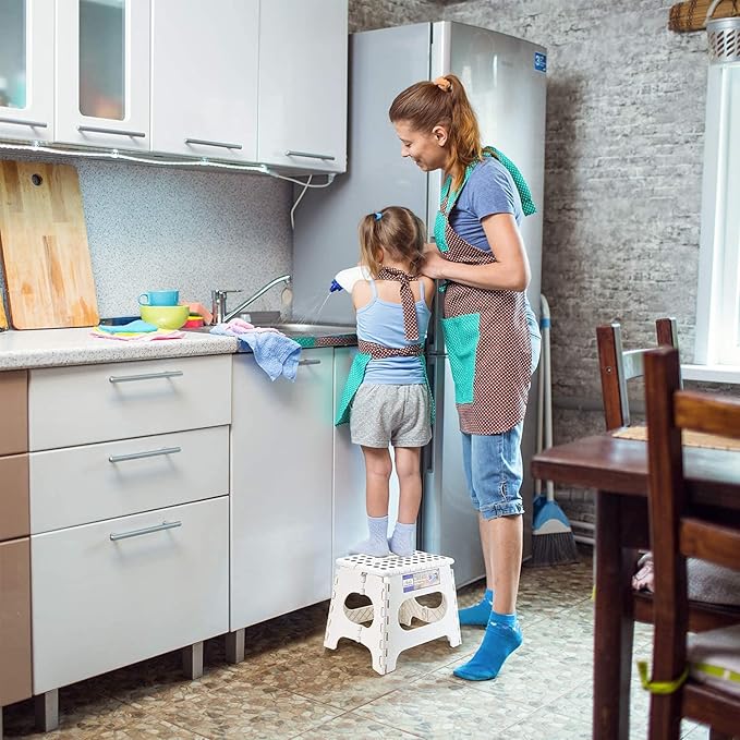 Dyforce Folding Step Stool 9 Inch, Kids Step Stool, Heavy Duty Step Stools for Adults, Compact Foot Stools, Light-Weight Toddler Step Stools for Kitchen, Bathroom, Holds Up to 300 lbs (White)