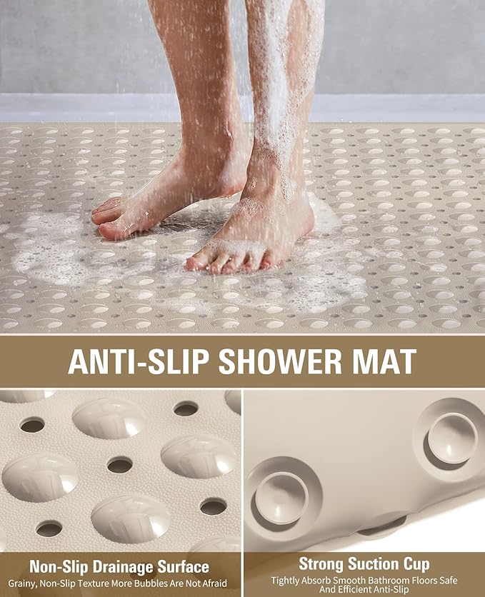 Yolife Extra Large TPE Shower Mat, 47.2" L x 31.5" W Anti Slip Bath Mat with Drain Holes and Suction Cups, Large Size Mat More Suitable for Shower Stall, No Odor, Heavy Mat