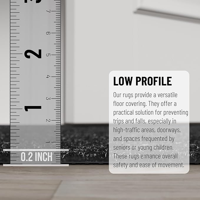 Ottomanson 2' x 42' Hallway Runner with Scraper Pile Extra Durable Non-Slip Rug Mat for Indoor & Outdoor Use - Ideal for Kitchen, Entryway, Patio & Garage - High-Traffic Carpet, Black