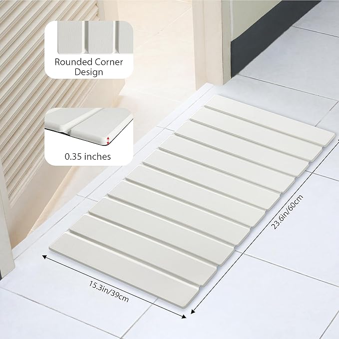 Foldable Stone Bath Mat, Quick Drying Diatomaceous Earth Shower Mat with Non-Slip Rubber Backing, 23.6 x 15.4 inch, Super Absorbent Stone Mat for Bathroom Floor, Easy to Clean