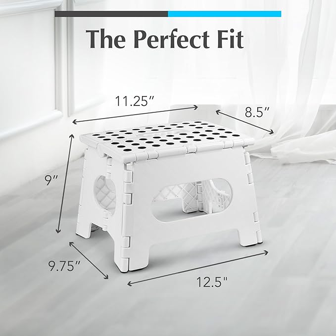 Handy Laundry Folding Lightweight Step Stool - Sturdy Enough to Support Adults - Opens Easy with One Flip - Great for Kitchen, Bathroom or Bedroom (White | 2-Pack)