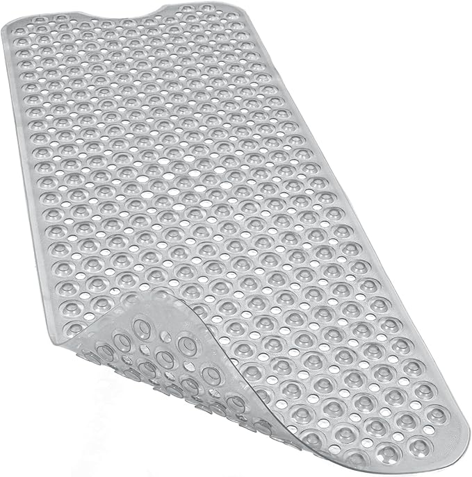 Bathtub and Shower Mats, 40x16 Inch Extra Large Non Slip Soft Bath Tub Mat with Suction Cups and Drain Holes for Bathroom Floor and Keep Tubs Clean, Machine Washable, Clear Gray
