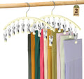 Volnamal Legging Organizer for Closet, Metal Yoga Pants Hangers 2 Pack w/10 Clips Holds 20 Leggings, Space Saving Hanging Closet Organizer w/Rubber Coated Closet Organizers and Storage, Ivory