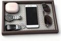 Wooden Valet Tray with Leather Base - Nightstand Catchall Organizer for Cologne, Perfume, Keys, Wallet, Phone, Watch, Jewelry & Sunglasses (Llight Gray)