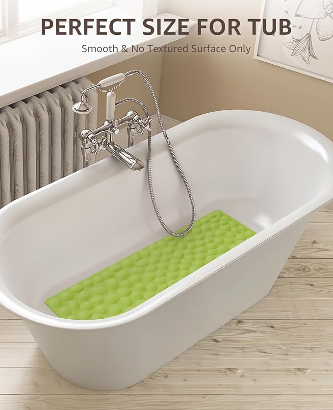Bligli Bathtub Mat Non Slip, 16x40 inch Extra Long Bath Tub Mat with Strong Suction Cups, Soft Rubber Bathroom Floor Mat, Machine Washable, 100% BPA Free (Green)