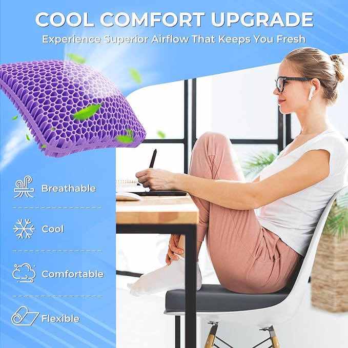 TushGuard Gel Seat Cushion for Long Sitting, Enlarged & Thickened Patent Design, Breathable Cooling for Office Chair, Soft Car Seat Cushion for Wheelchair (2.2" Thick, Black)