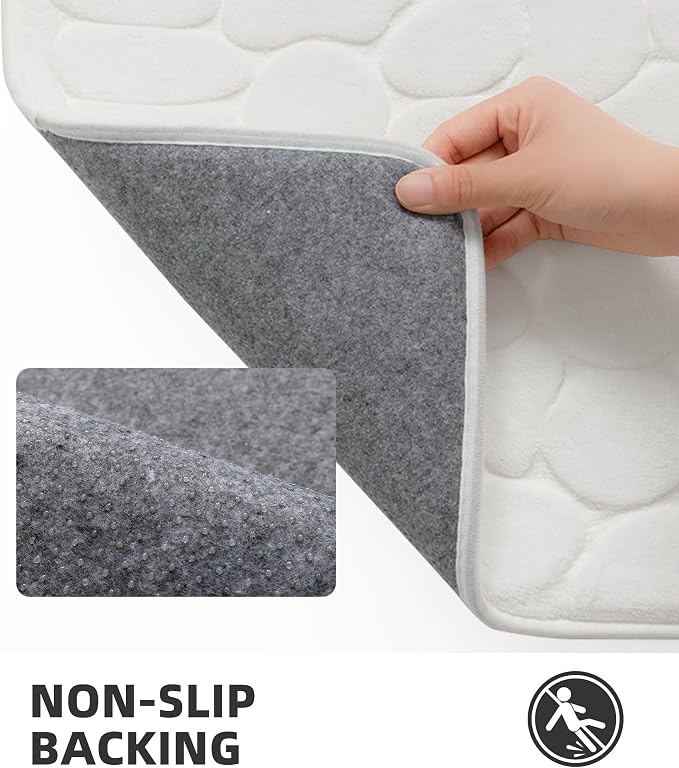 YIHOUSE Memory Foam Bath Mat Cobblestone Bathroom Rugs Super Water Absorbent Bath Mats for Bathroom Machine Washable Bath Rugs(24 x 36,White)