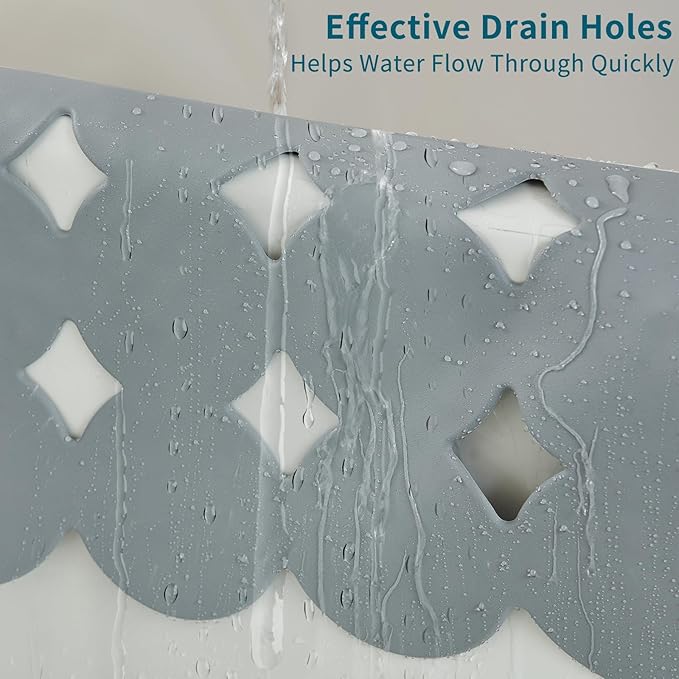Webos Bathtub Mat Non Slip: Extra Long Rubber Bath Mat for Tub with Strong Suction Cups 15.4" x 37.8" Anti Slip Shower Mat, Big Drain Holes Bathroom Mats for Tub & Shower, Circle-Grey