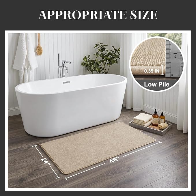 MontVoo Quick Dry Bathroom Runner, Super Absorbent Long Bath Runner, 3D Honeycomb Mesh Base Non Slip Bath Mats, Machine Washable Low Pile Bath Rug for Bathtub Front, Shower, Sink, Beige 24"x48"